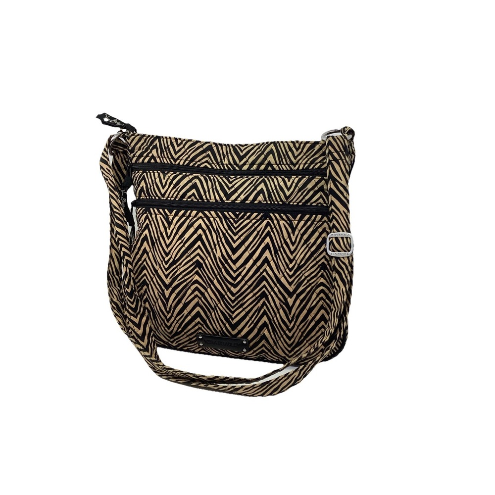 Vera Bradley Hipster Three Zipper Crossbody Zebra Print Bag Black Tan